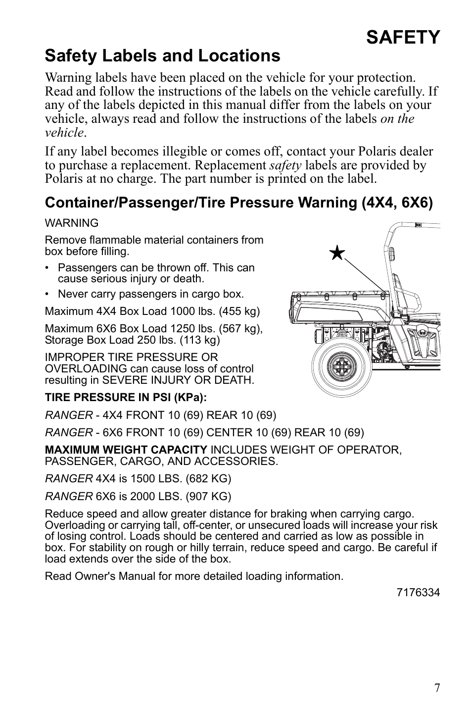 Safety, Safety labels and locations | Polaris 2010 Ranger XP User Manual | Page 11 / 139