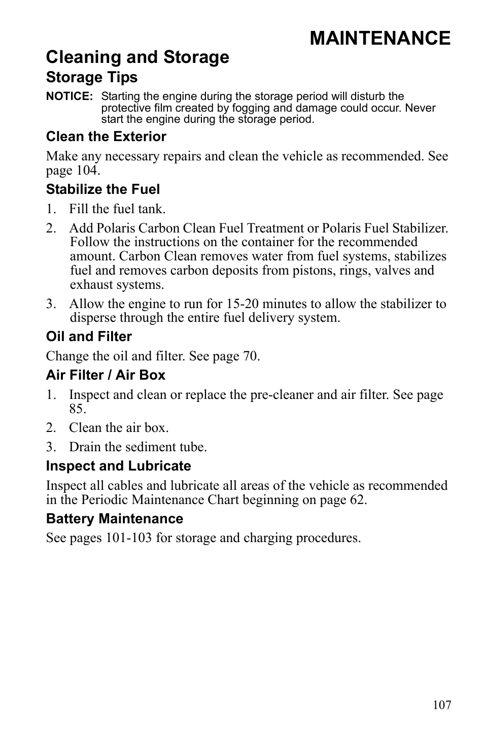 Maintenance, Cleaning and storage | Polaris 2010 Ranger XP User Manual | Page 111 / 139