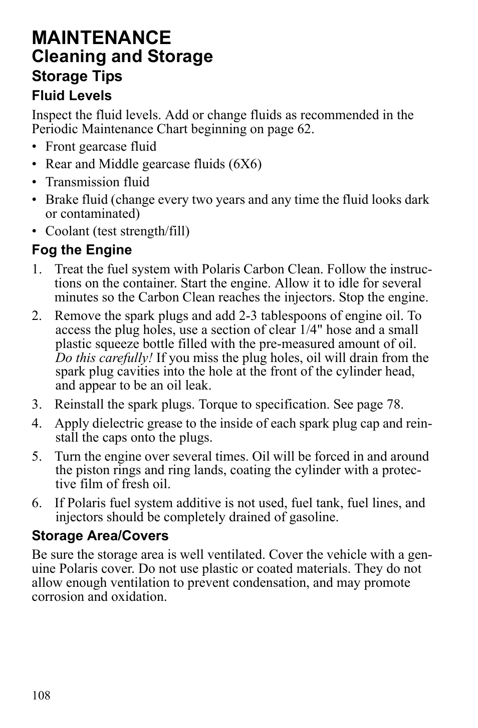 Maintenance, Cleaning and storage | Polaris 2010 Ranger XP User Manual | Page 112 / 139