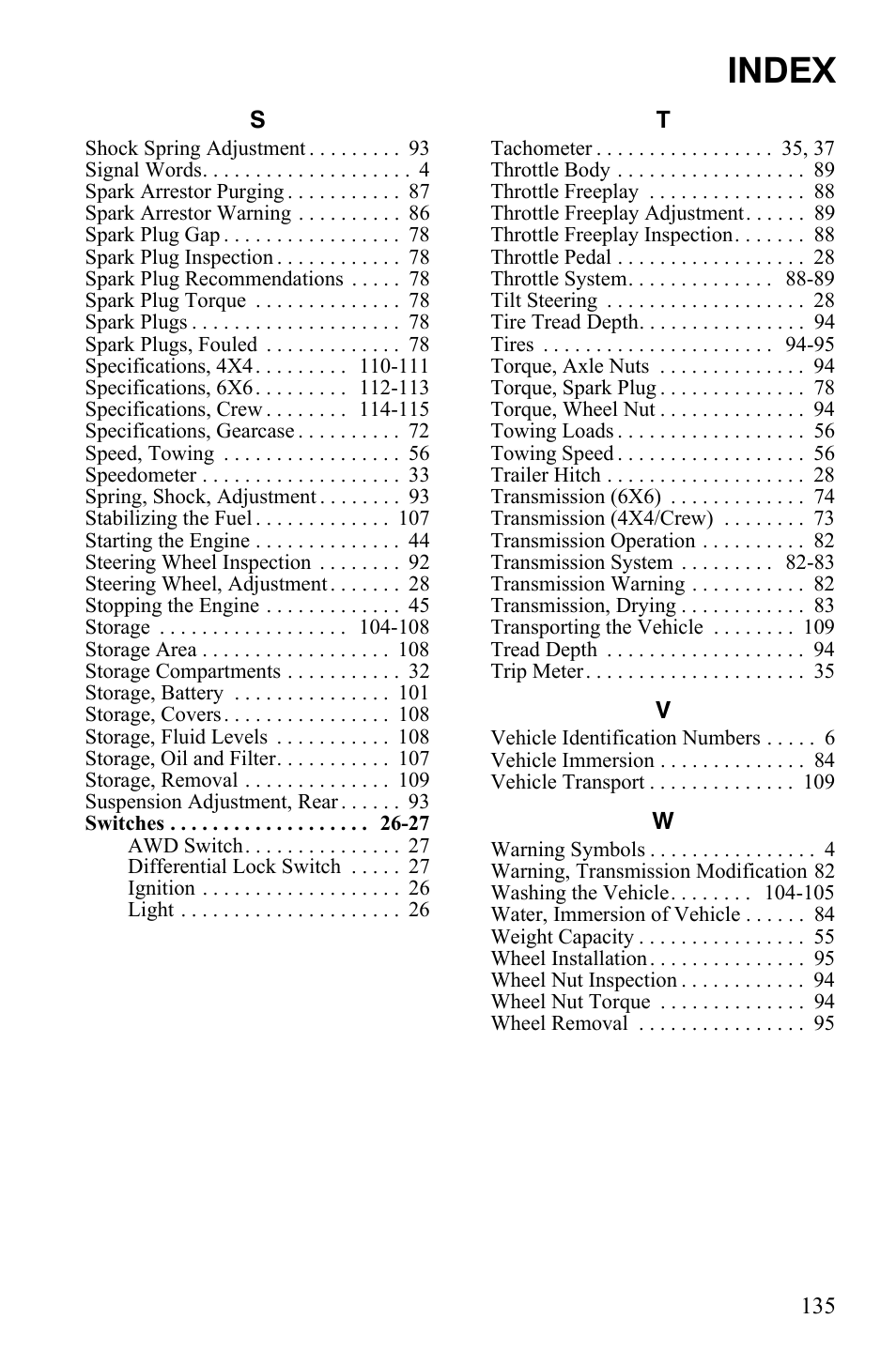 Index | Polaris 2010 Ranger XP User Manual | Page 139 / 139