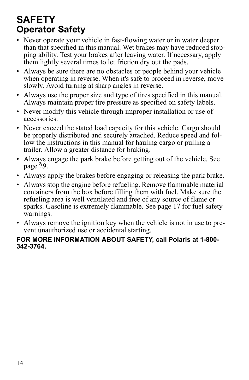 Safety, Operator safety | Polaris 2010 Ranger XP User Manual | Page 18 / 139