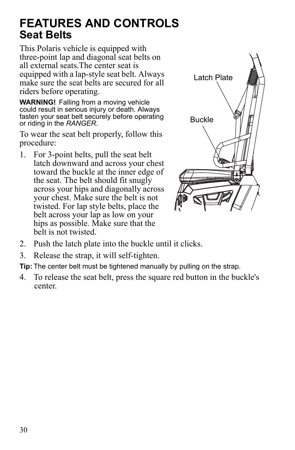 Features and controls, Seat belts | Polaris 2010 Ranger XP User Manual | Page 34 / 139