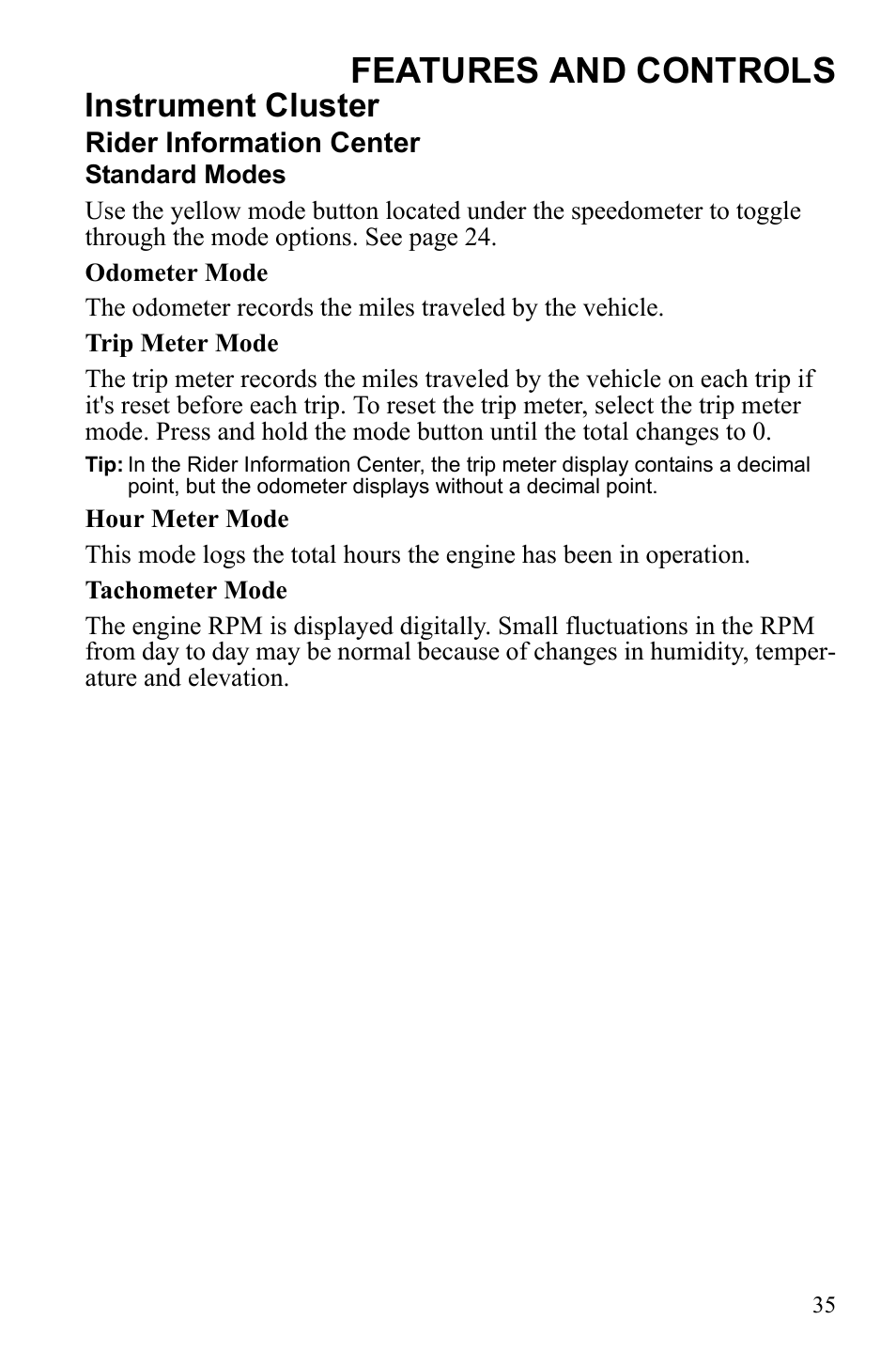 Features and controls, Instrument cluster | Polaris 2010 Ranger XP User Manual | Page 39 / 139