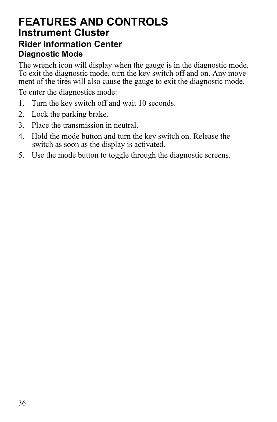 Features and controls, Instrument cluster | Polaris 2010 Ranger XP User Manual | Page 40 / 139