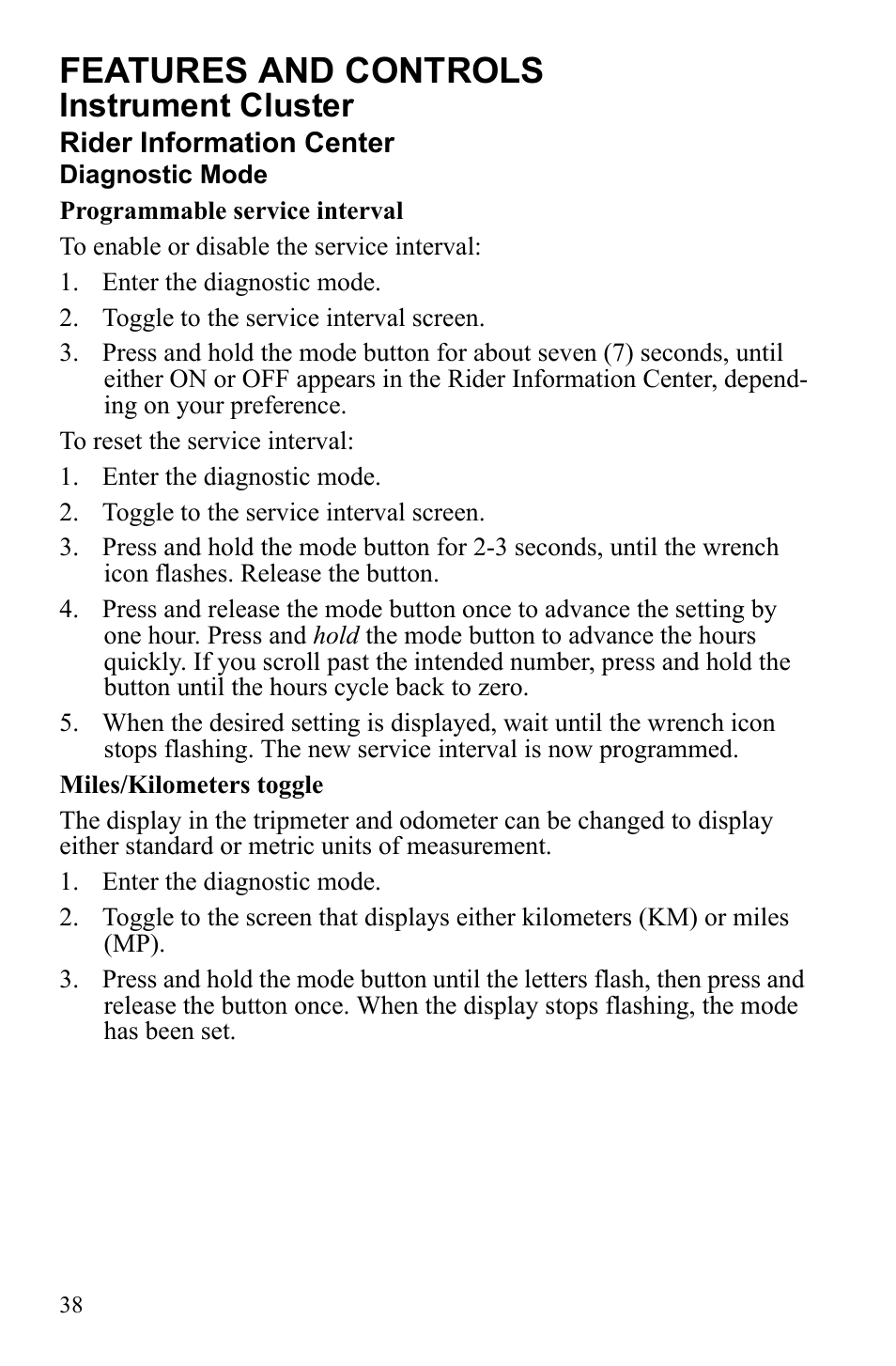 Features and controls, Instrument cluster | Polaris 2010 Ranger XP User Manual | Page 42 / 139