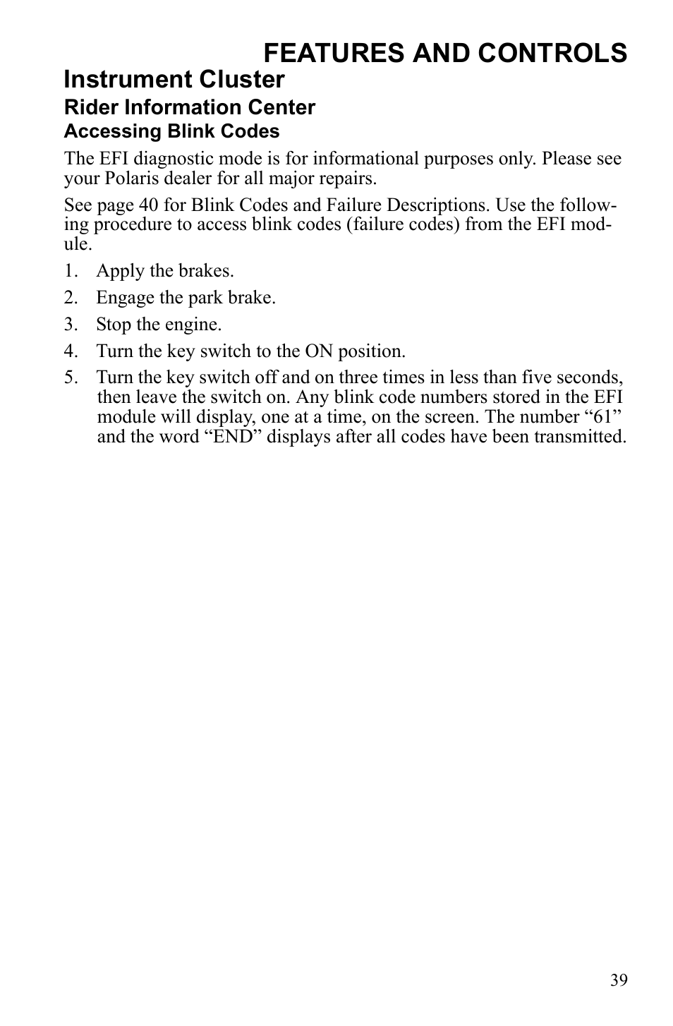 Features and controls, Instrument cluster | Polaris 2010 Ranger XP User Manual | Page 43 / 139