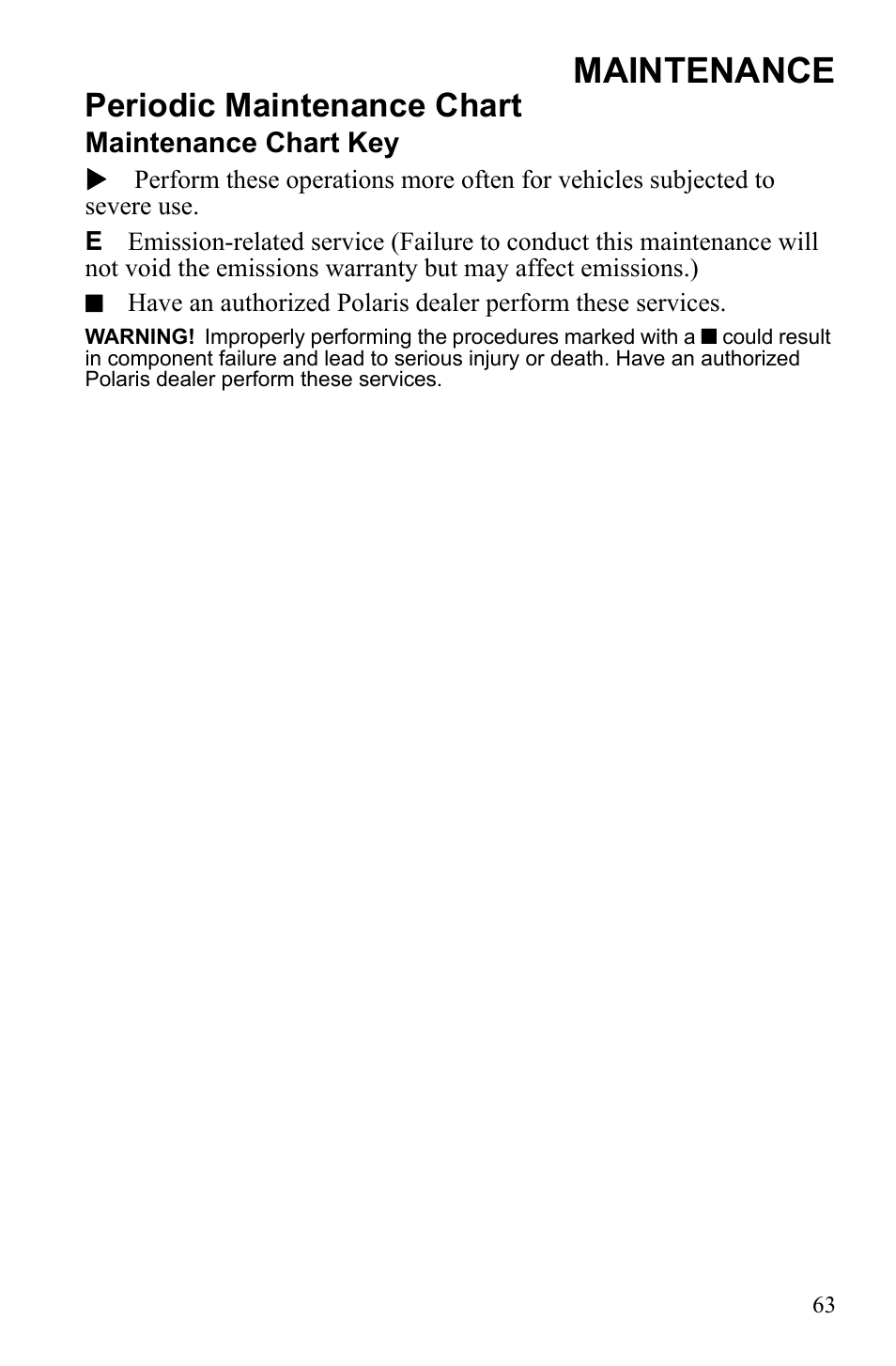 Maintenance, Periodic maintenance chart | Polaris 2010 Ranger XP User Manual | Page 67 / 139