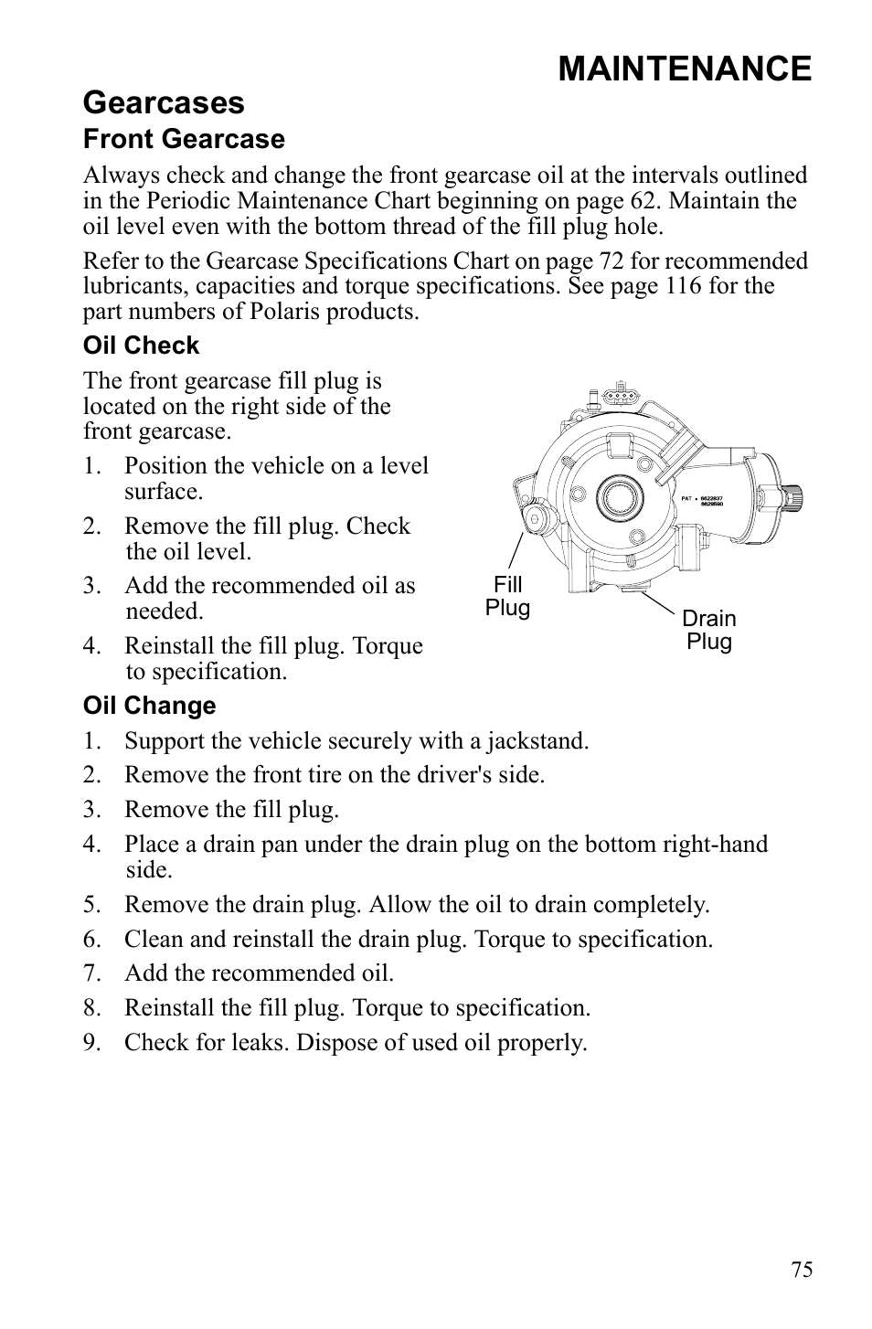 Maintenance, Gearcases | Polaris 2010 Ranger XP User Manual | Page 79 / 139