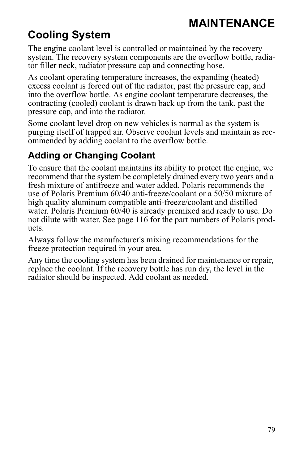 Maintenance, Cooling system | Polaris 2010 Ranger XP User Manual | Page 83 / 139