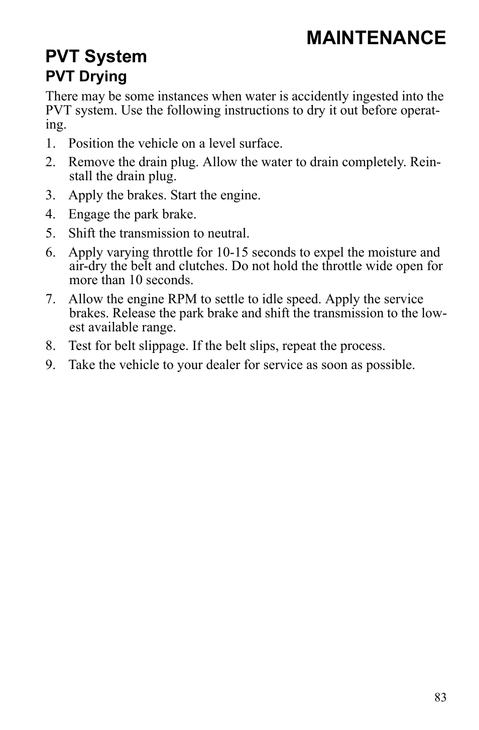 Maintenance, Pvt system | Polaris 2010 Ranger XP User Manual | Page 87 / 139