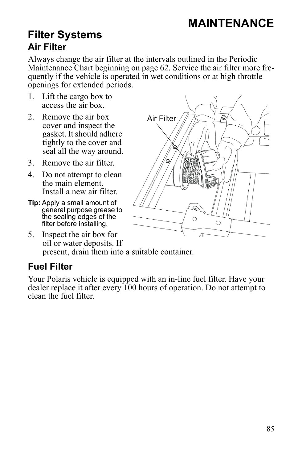 Maintenance, Filter systems | Polaris 2010 Ranger XP User Manual | Page 89 / 139