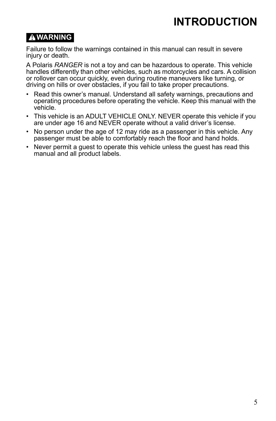 Introduction | Polaris 2010 Ranger XP User Manual | Page 9 / 139