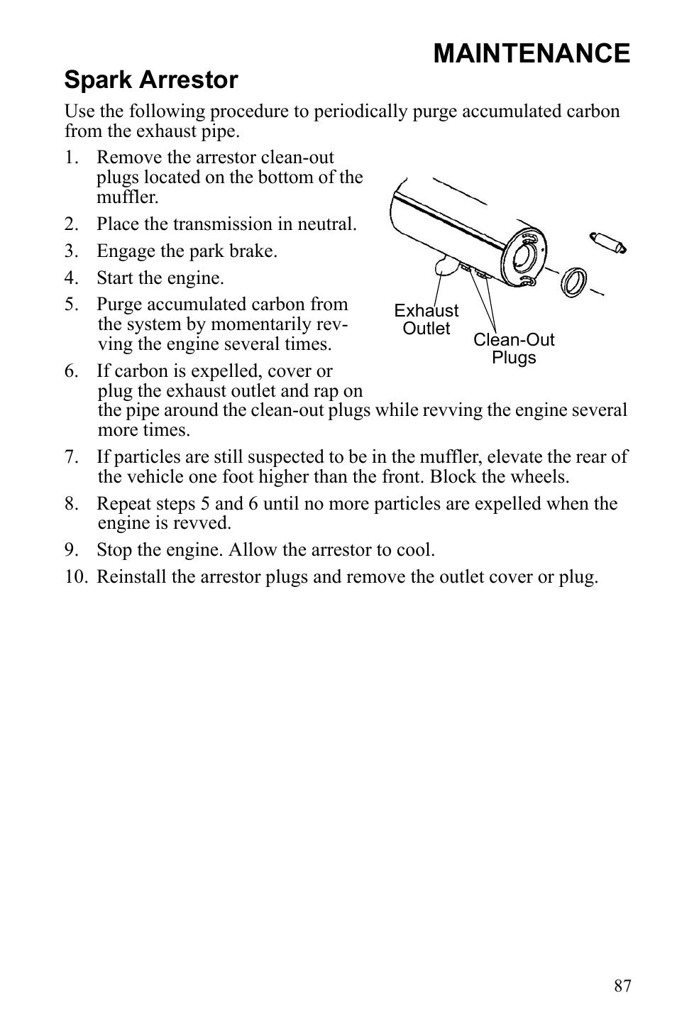 Maintenance, Spark arrestor | Polaris 2010 Ranger XP User Manual | Page 91 / 139