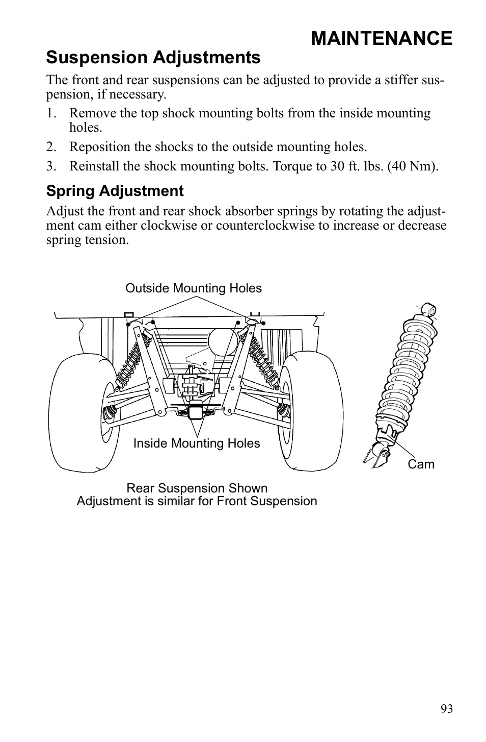 Maintenance, Suspension adjustments | Polaris 2010 Ranger XP User Manual | Page 97 / 139