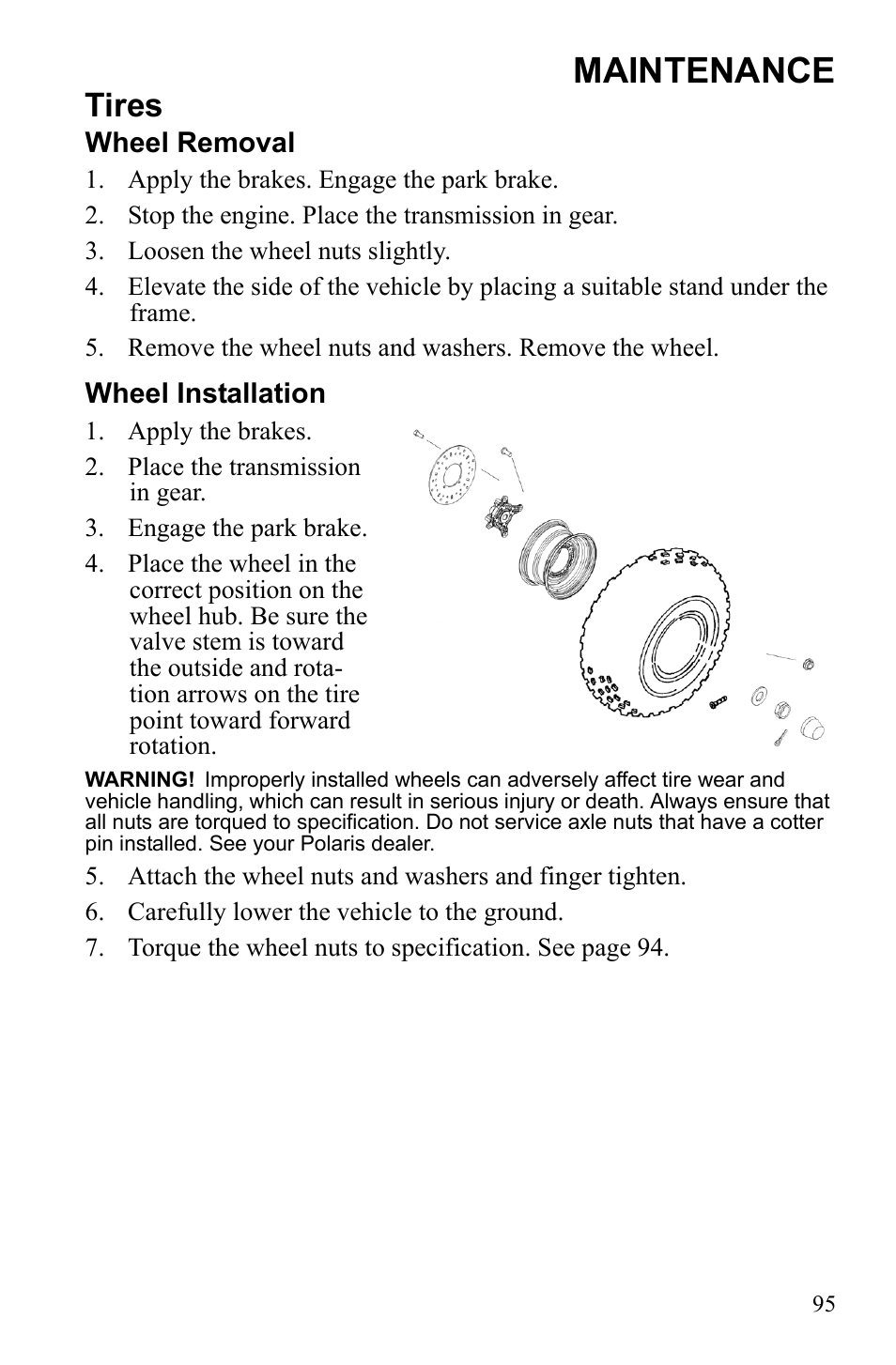 Maintenance, Tires | Polaris 2010 Ranger XP User Manual | Page 99 / 139