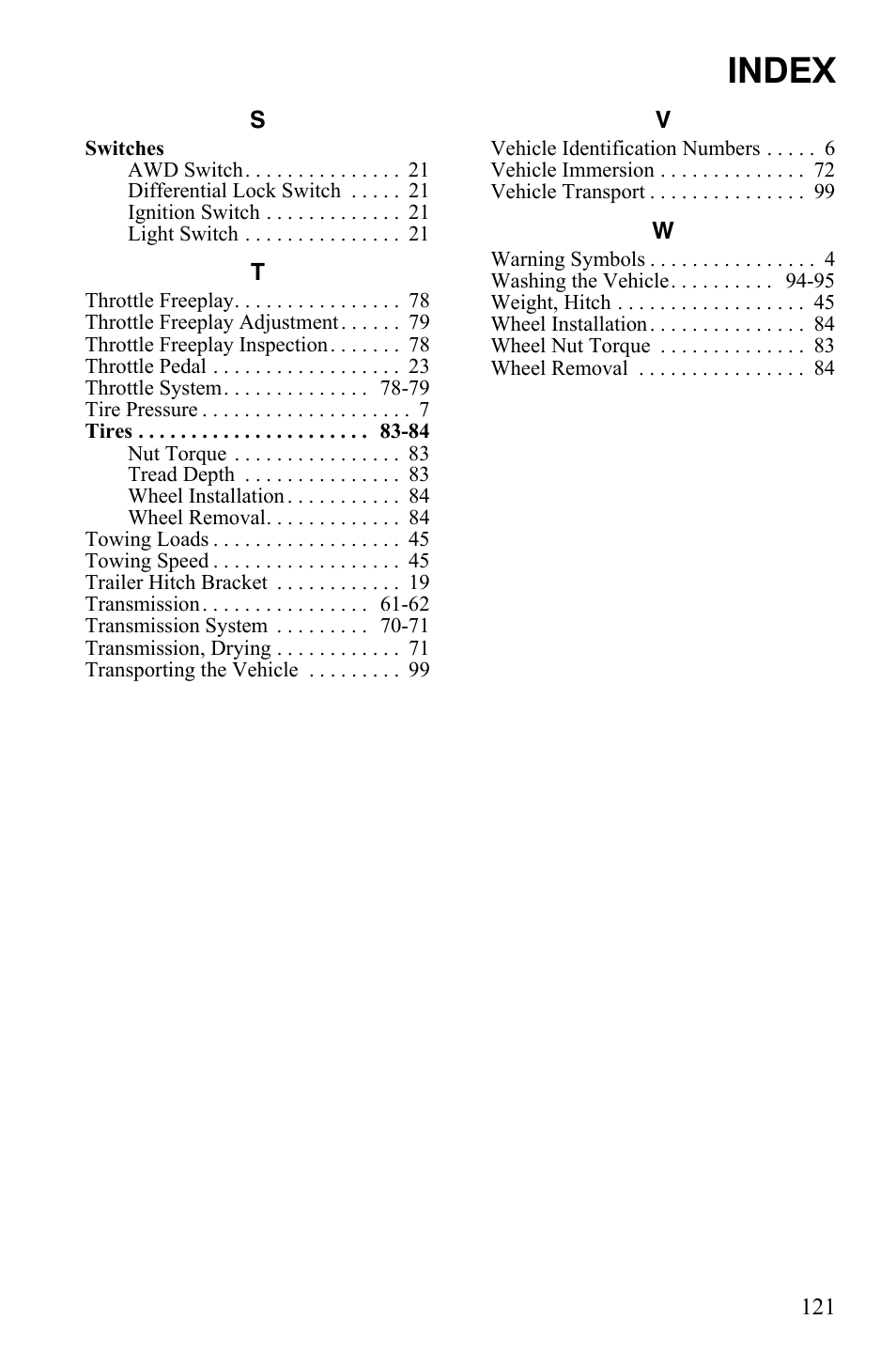 Index | Polaris 2011 Ranger 400 User Manual | Page 125 / 125
