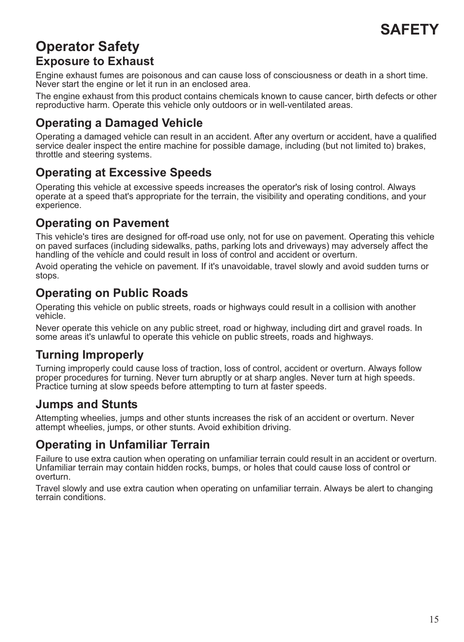 Safety, Operator safety | Polaris 2013 Ranger 800 Midsize User Manual | Page 17 / 93