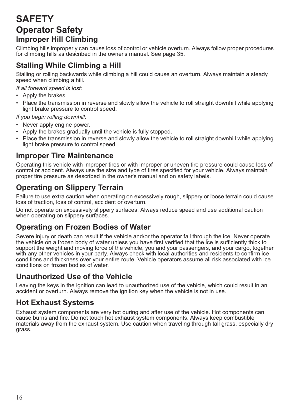 Safety, Operator safety | Polaris 2013 Ranger 800 Midsize User Manual | Page 18 / 93