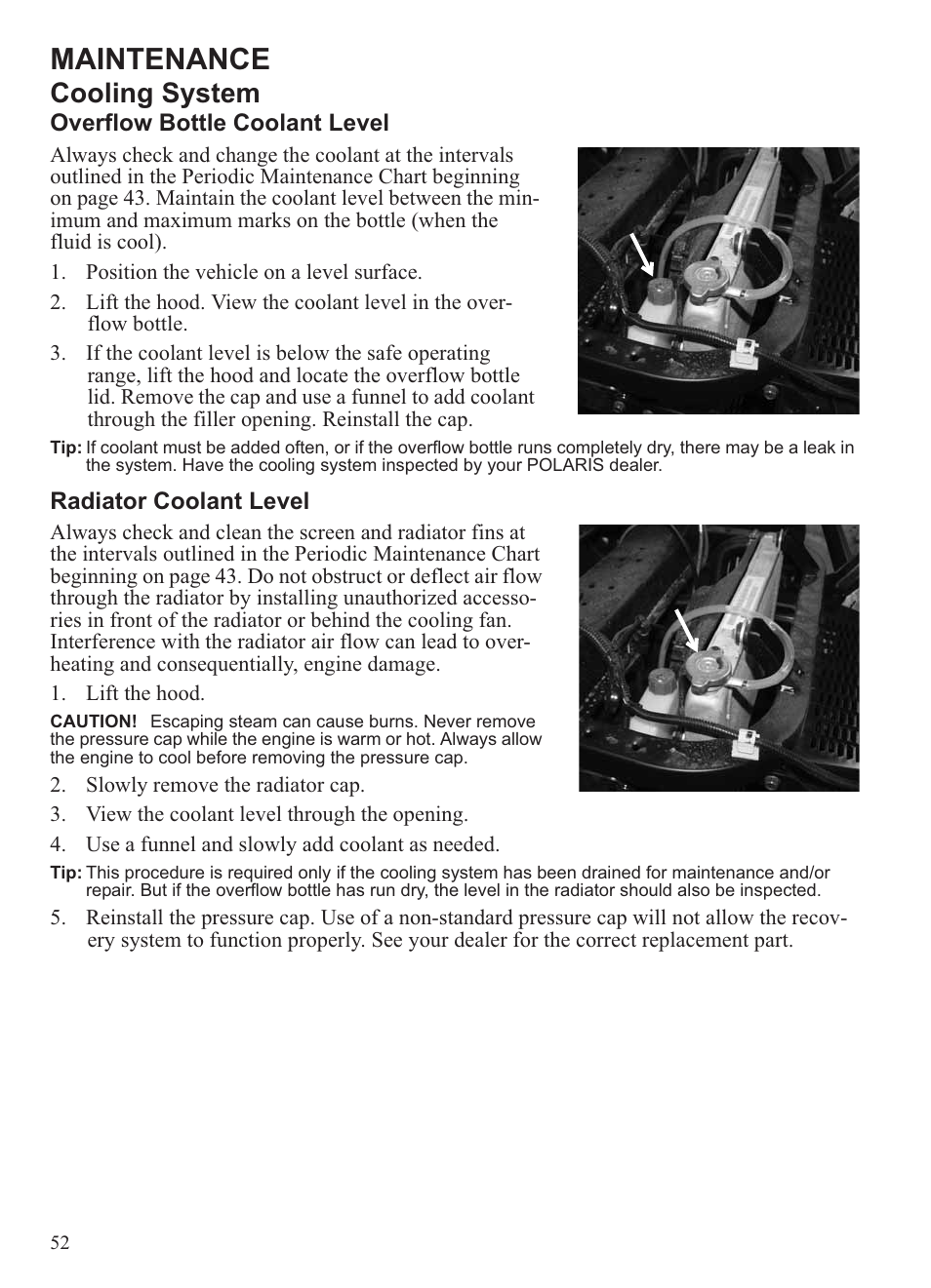 Maintenance, Cooling system | Polaris 2013 Ranger 800 Midsize User Manual | Page 54 / 93