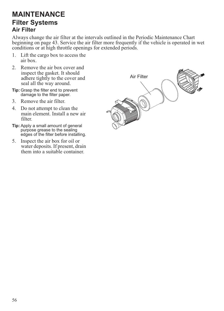 Maintenance, Filter systems | Polaris 2013 Ranger 800 Midsize User Manual | Page 58 / 93
