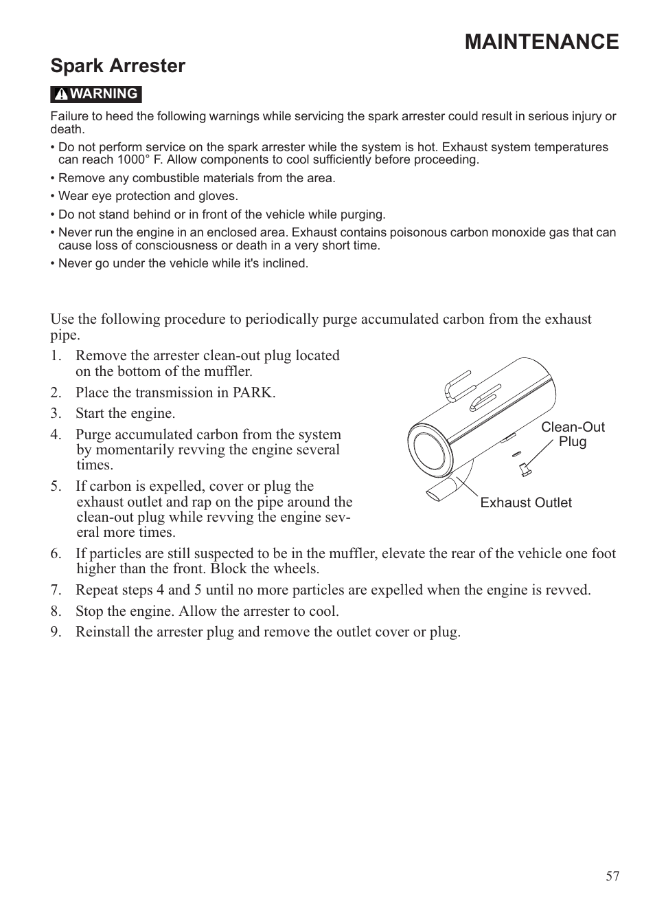 Maintenance, Spark arrester | Polaris 2013 Ranger 800 Midsize User Manual | Page 59 / 93
