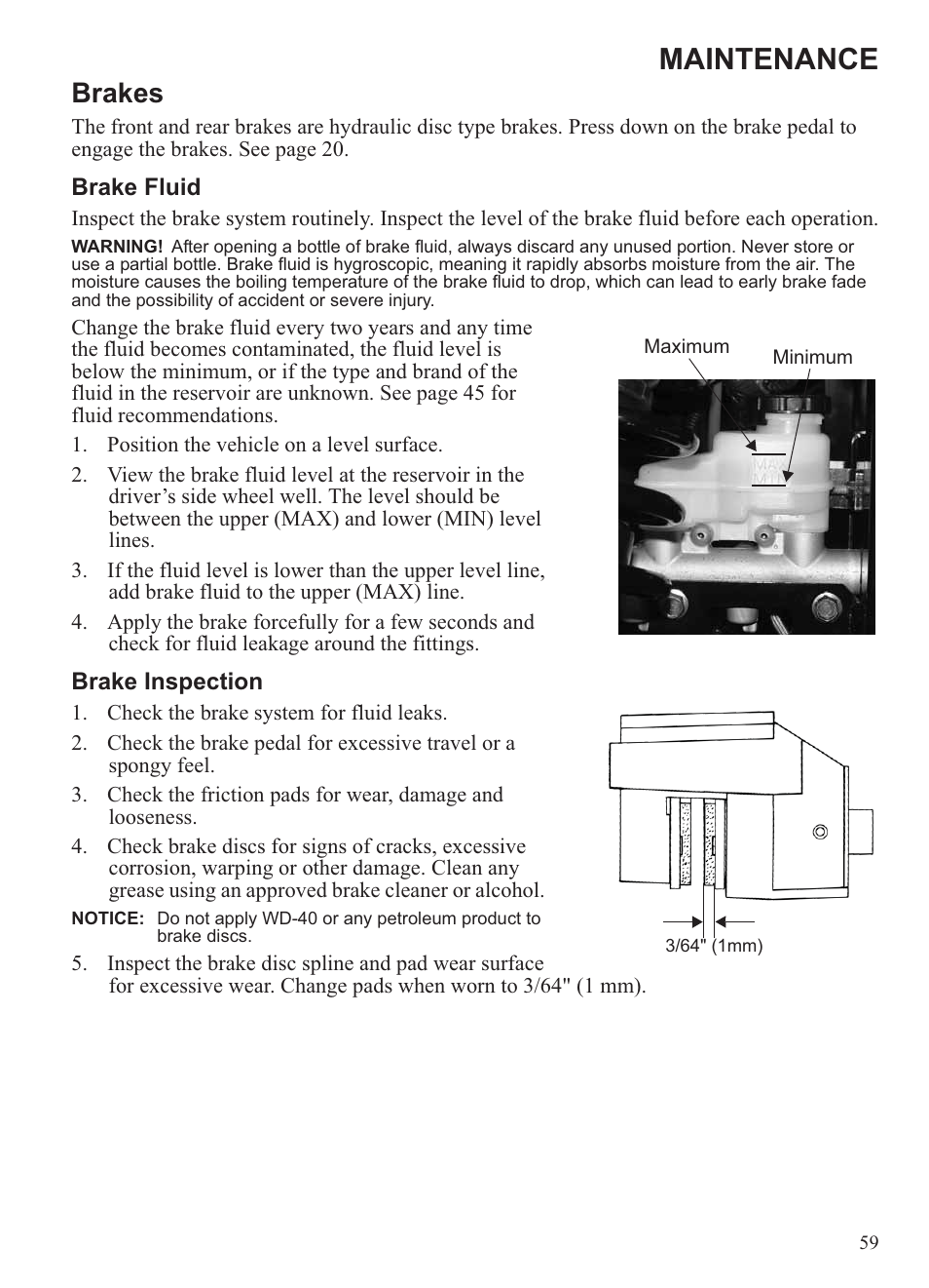 Maintenance, Brakes | Polaris 2013 Ranger 800 Midsize User Manual | Page 61 / 93