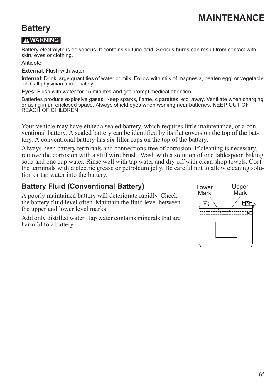 Maintenance, Battery | Polaris 2013 Ranger 800 Midsize User Manual | Page 67 / 93