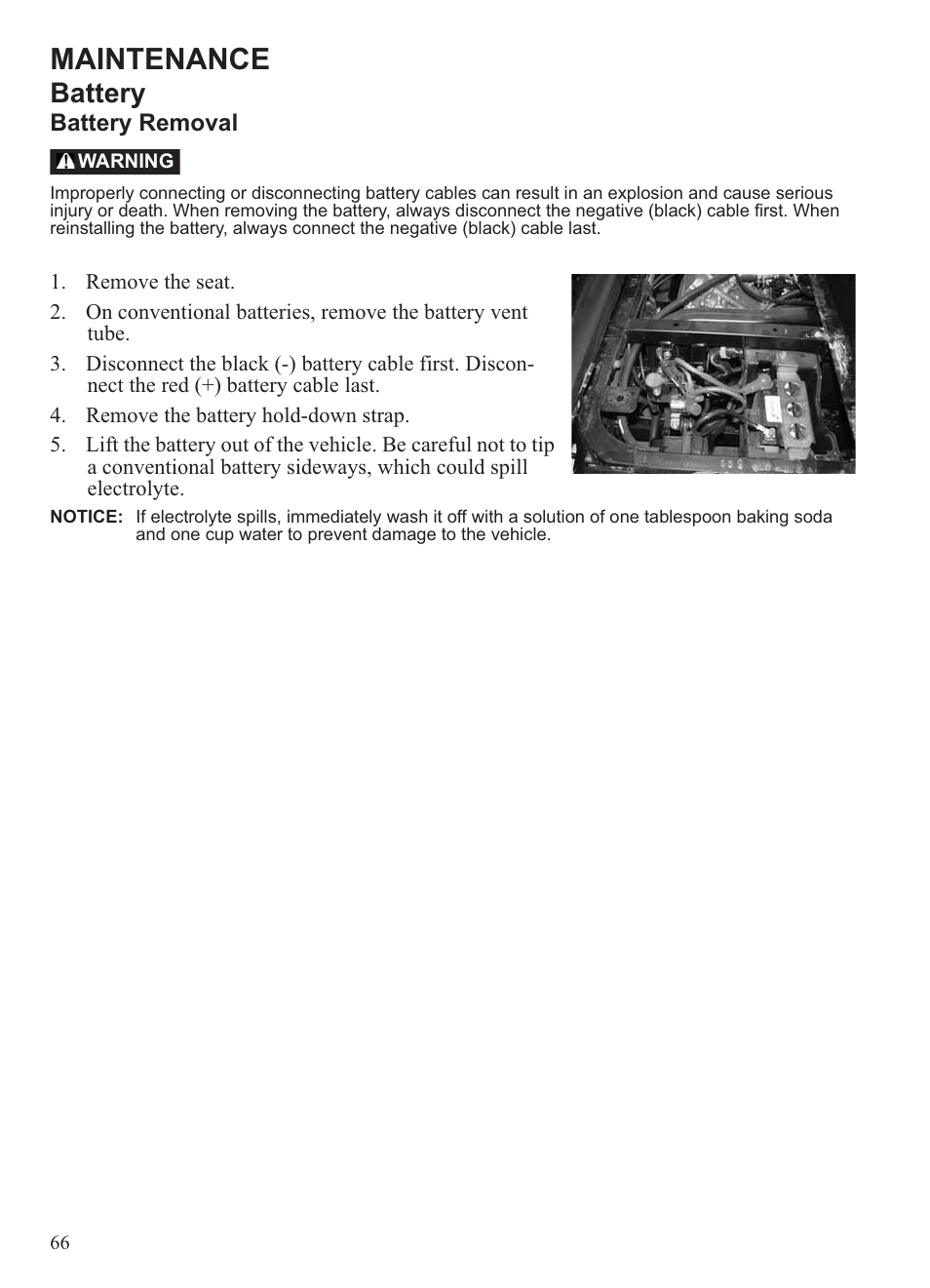 Maintenance, Battery | Polaris 2013 Ranger 800 Midsize User Manual | Page 68 / 93