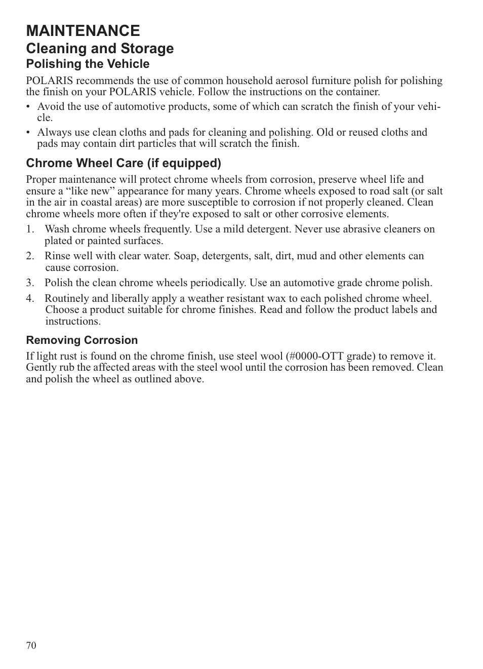 Maintenance, Cleaning and storage | Polaris 2013 Ranger 800 Midsize User Manual | Page 72 / 93