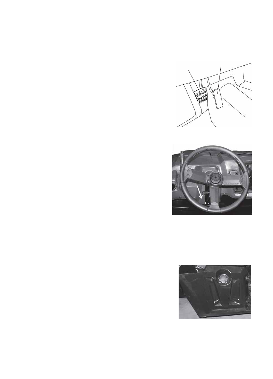 Features and controls, Trailer hitch bracket, Brake pedal | Throttle pedal, Adjustable steering wheel, Electronic power steering (eps), Fuel cap | Polaris 2014 Ranger 800 EFI User Manual | Page 26 / 116