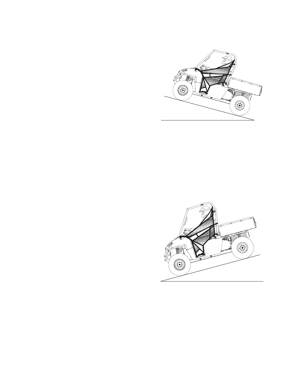 Operation, Driving uphill, Driving on a sidehill (sidehilling) | Driving downhill | Polaris 2014 Ranger 800 EFI User Manual | Page 43 / 116
