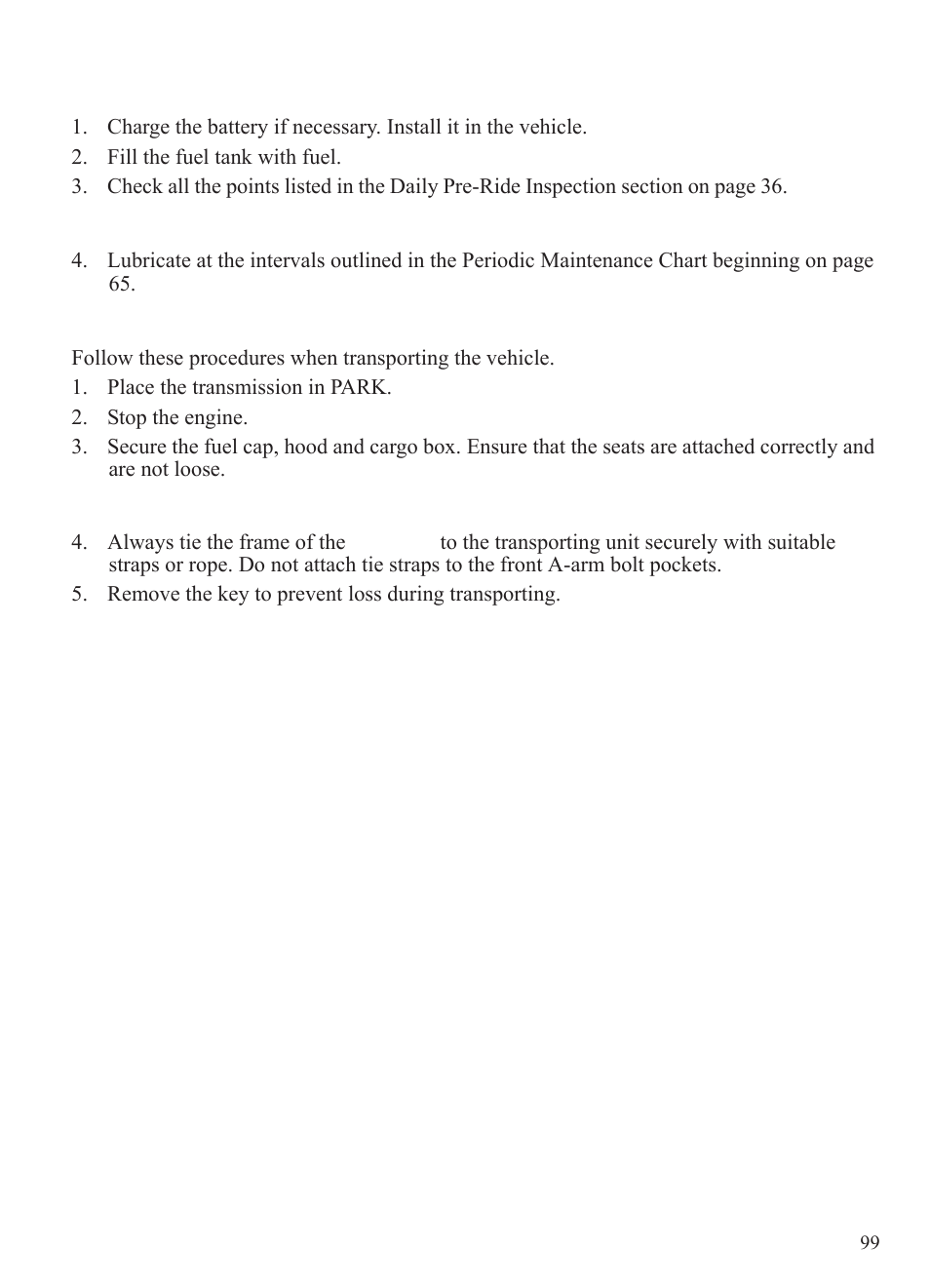 Maintenance, Removal from storage, Transporting the ranger | Polaris 2015 Ranger Diesel / Crew Diesel User Manual | Page 101 / 121