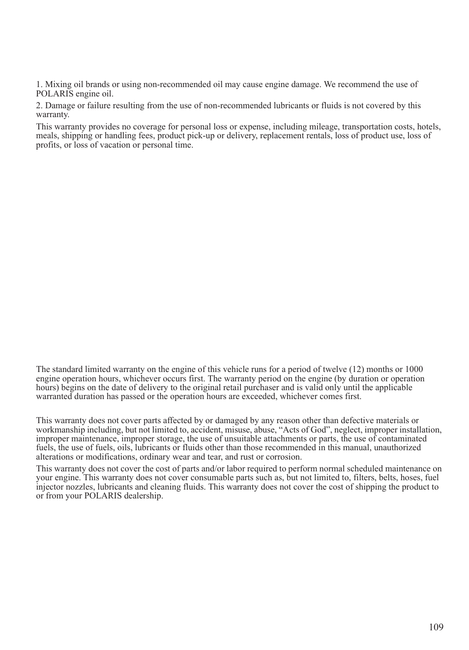 Warranty, Warranty coverage and exclusions | Polaris 2015 Ranger Diesel / Crew Diesel User Manual | Page 111 / 121