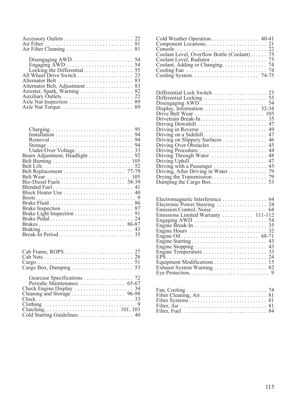 Index | Polaris 2015 Ranger Diesel / Crew Diesel User Manual | Page 117 / 121