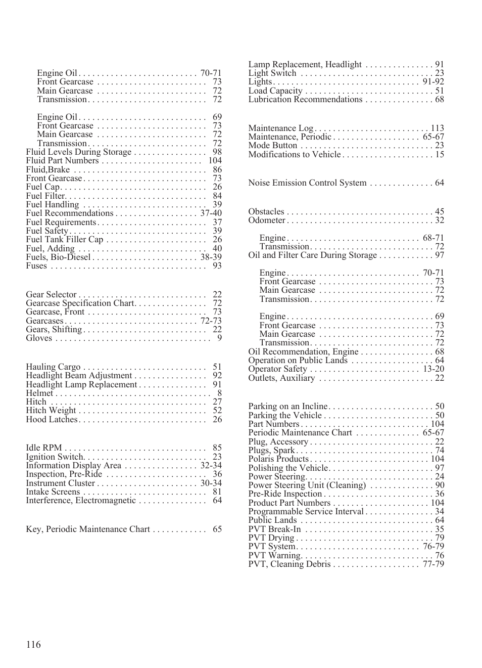 Index | Polaris 2015 Ranger Diesel / Crew Diesel User Manual | Page 118 / 121