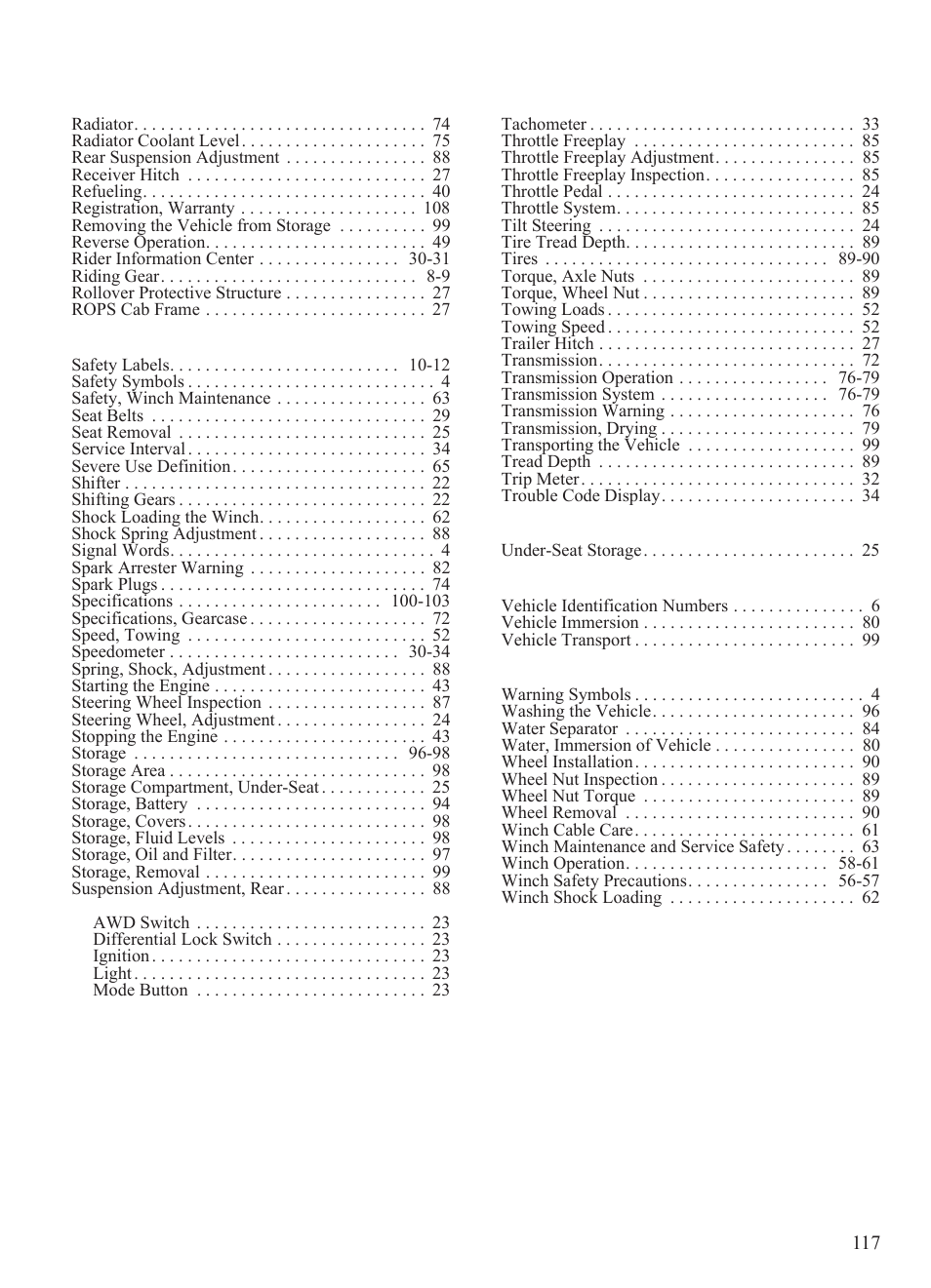 Index | Polaris 2015 Ranger Diesel / Crew Diesel User Manual | Page 119 / 121