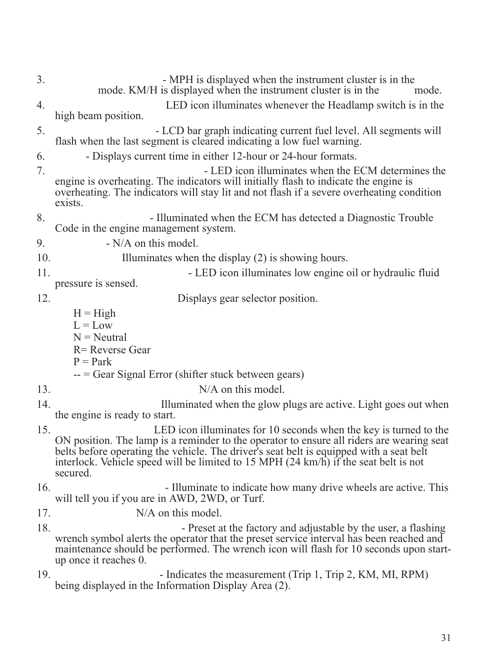 Features and controls, Instrument cluster | Polaris 2015 Ranger Diesel / Crew Diesel User Manual | Page 33 / 121