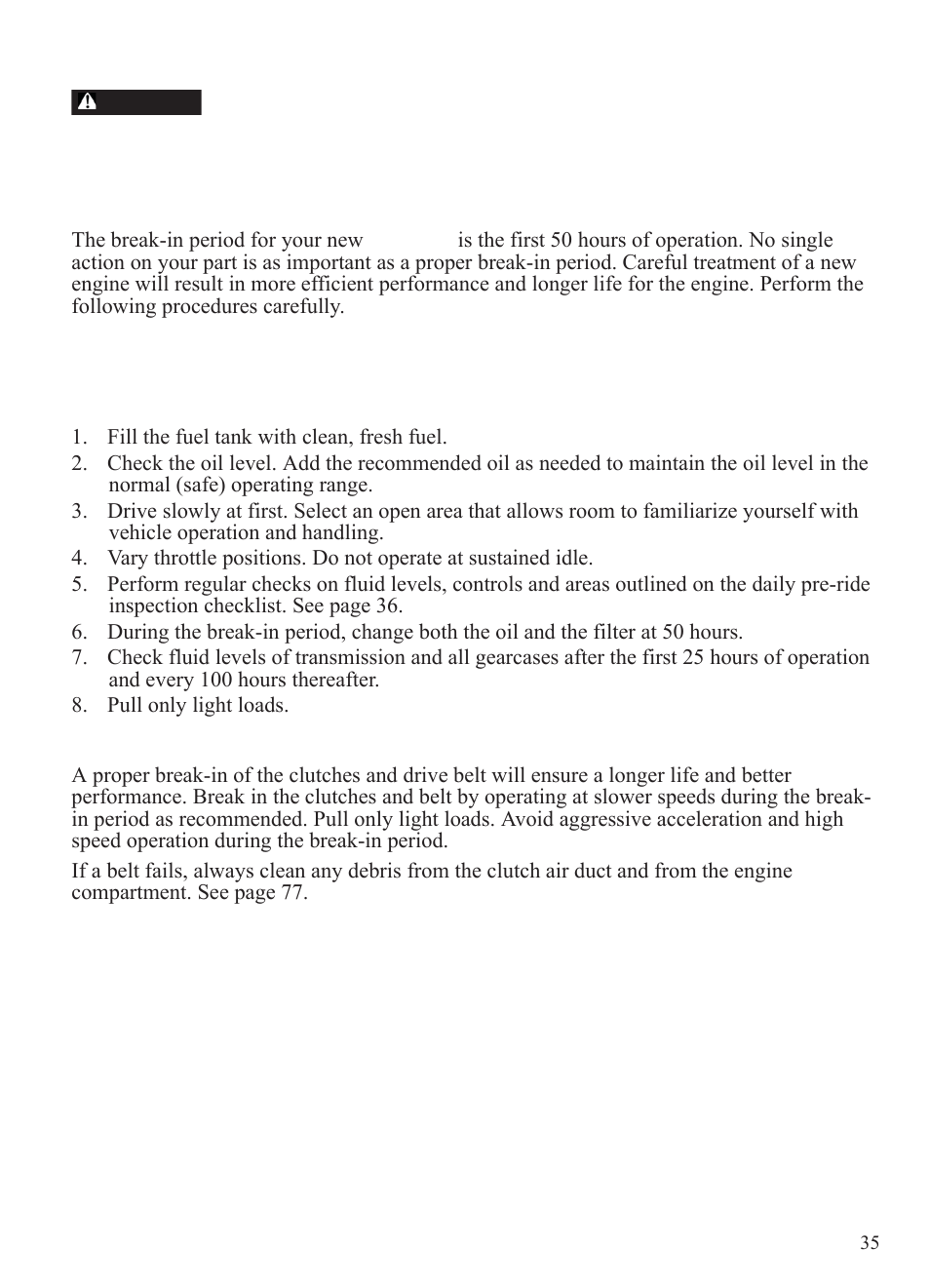 Operation, Break-in period | Polaris 2015 Ranger Diesel / Crew Diesel User Manual | Page 37 / 121