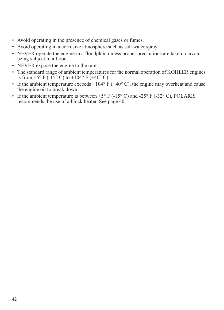 Operation, Operating conditions | Polaris 2015 Ranger Diesel / Crew Diesel User Manual | Page 44 / 121