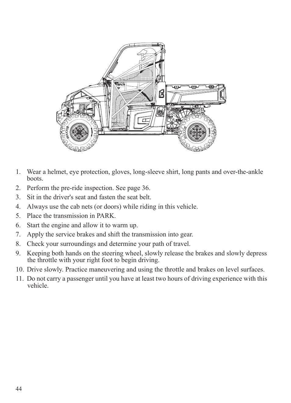 Operation, Driving procedure | Polaris 2015 Ranger Diesel / Crew Diesel User Manual | Page 46 / 121