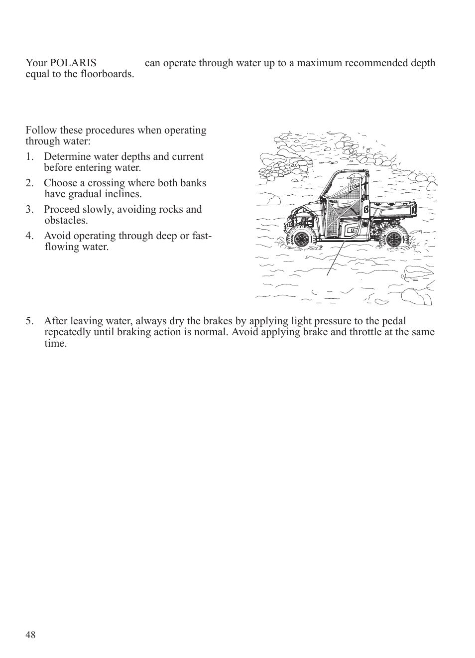 Operation, Driving through water | Polaris 2015 Ranger Diesel / Crew Diesel User Manual | Page 50 / 121