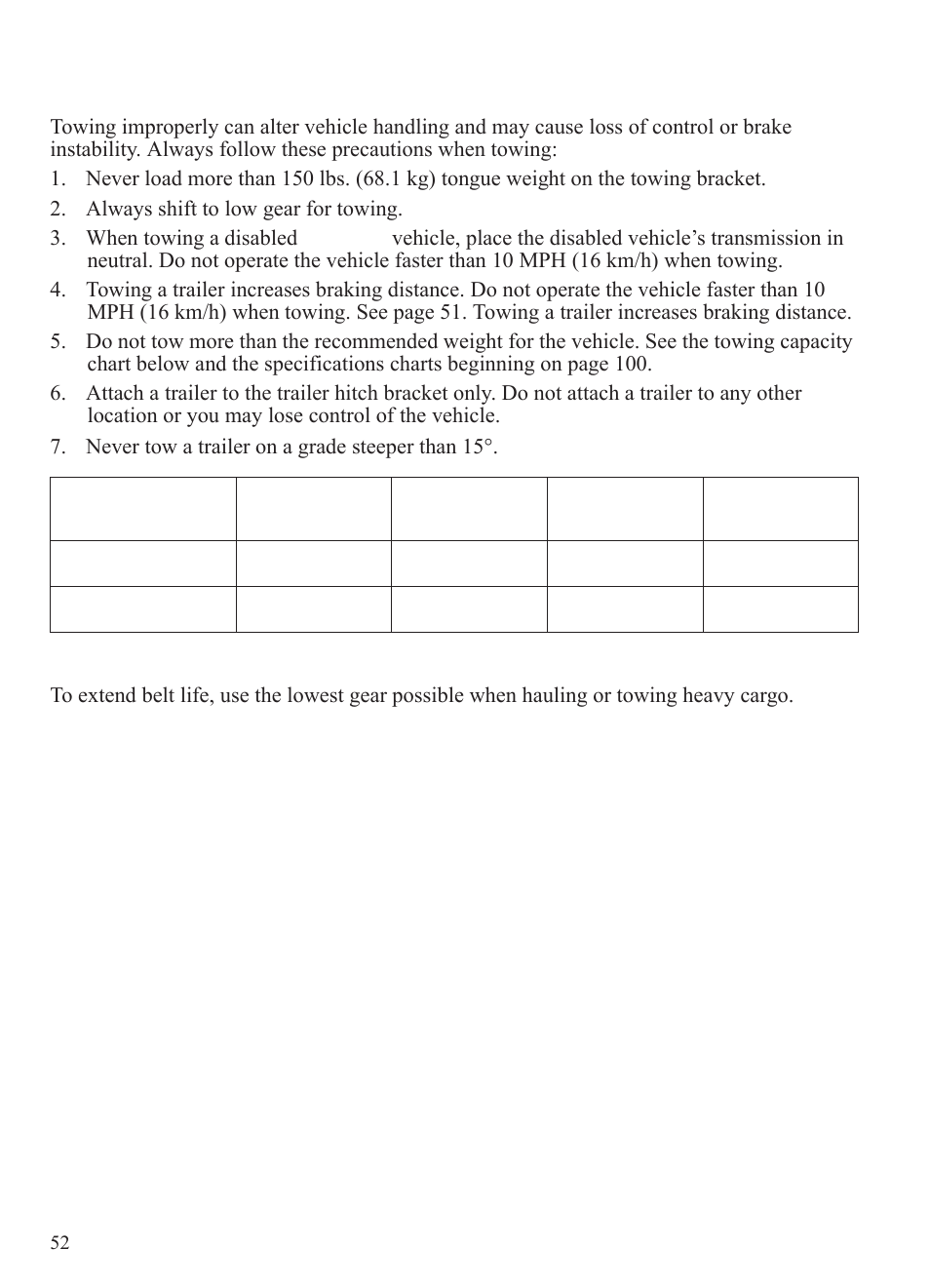 Operation, Towing loads, Belt life | Polaris 2015 Ranger Diesel / Crew Diesel User Manual | Page 54 / 121