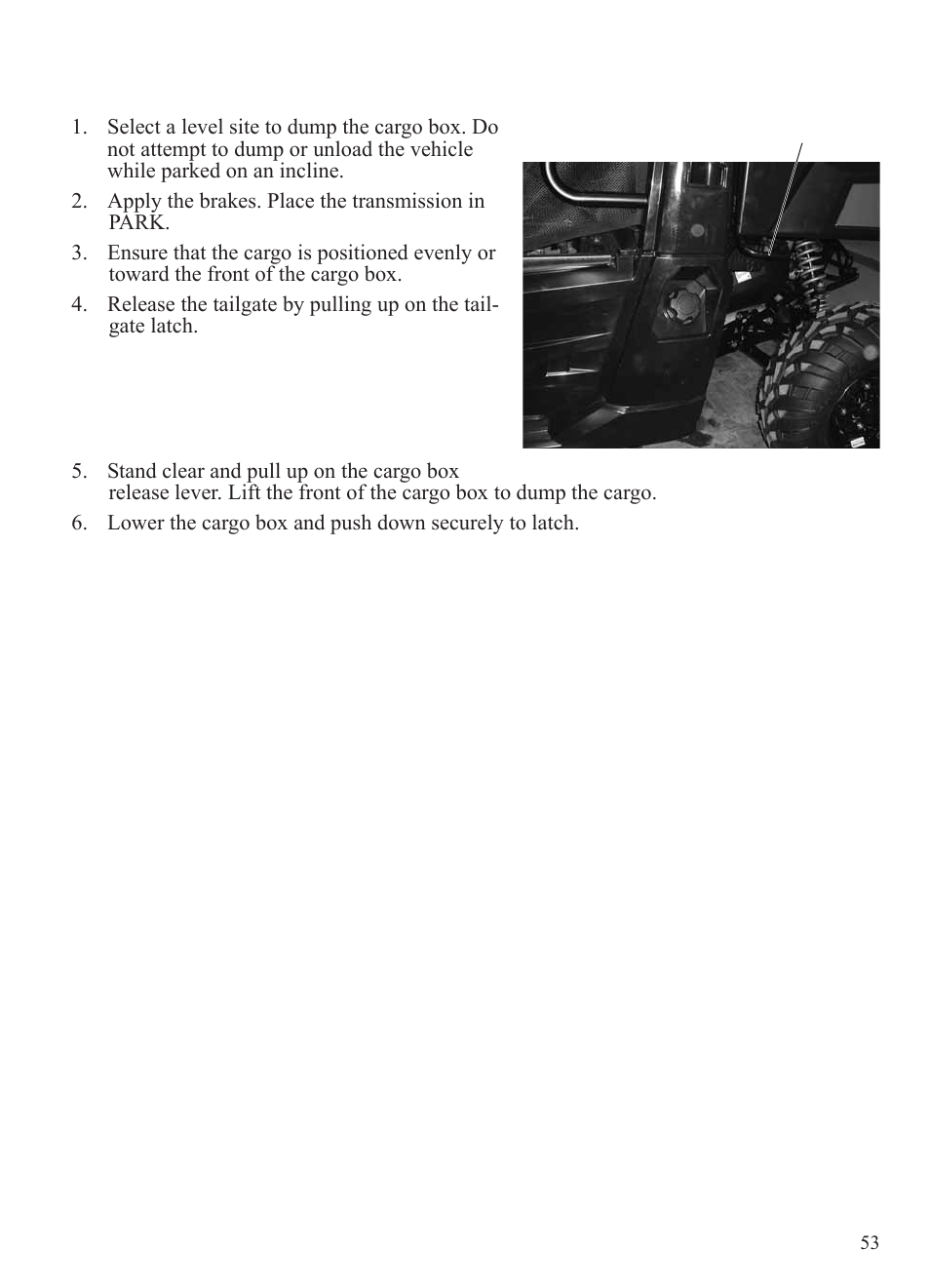 Operation, Dumping the cargo box | Polaris 2015 Ranger Diesel / Crew Diesel User Manual | Page 55 / 121