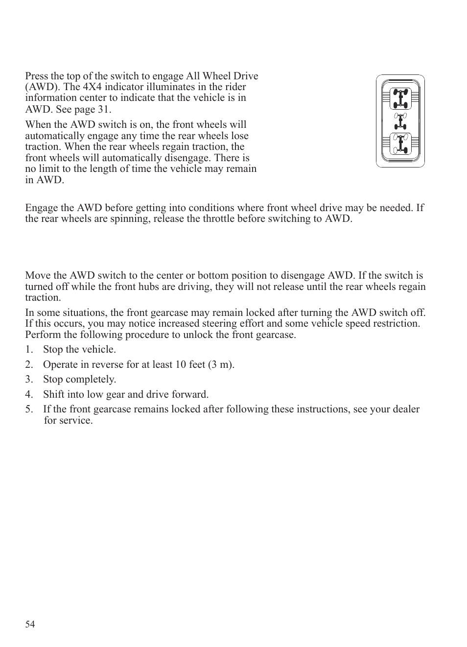 Operation, All wheel drive (awd) | Polaris 2015 Ranger Diesel / Crew Diesel User Manual | Page 56 / 121