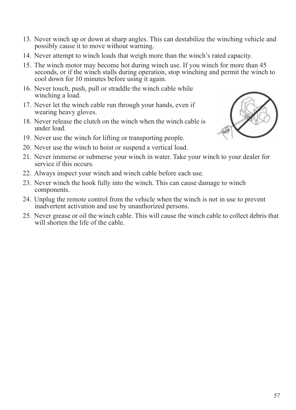 Winch guide, Winch safety precautions | Polaris 2015 Ranger Diesel / Crew Diesel User Manual | Page 59 / 121