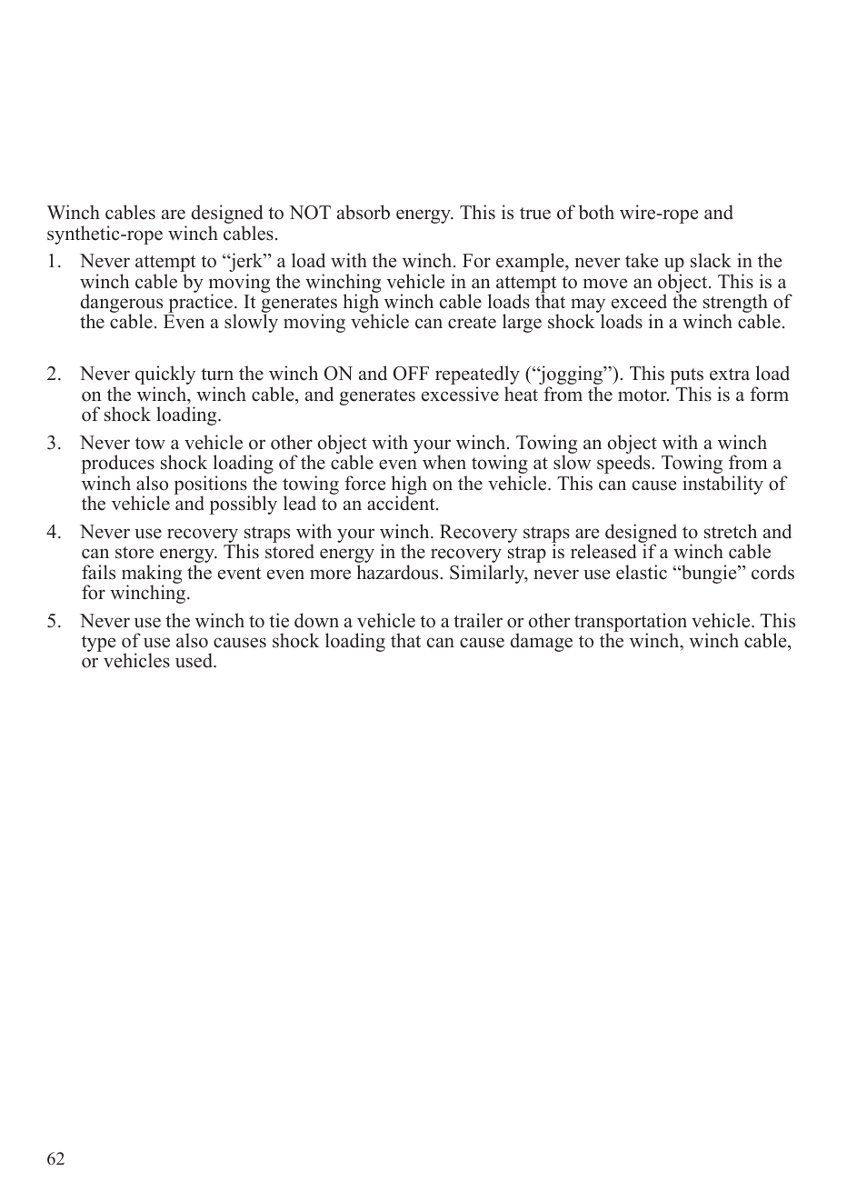 Winch guide, Shock loading | Polaris 2015 Ranger Diesel / Crew Diesel User Manual | Page 64 / 121