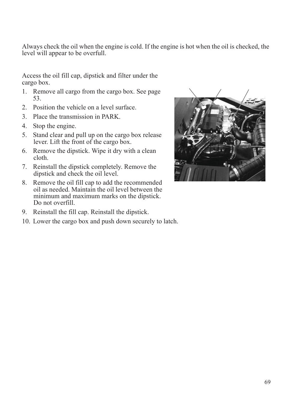 Maintenance, Engine oil | Polaris 2015 Ranger Diesel / Crew Diesel User Manual | Page 71 / 121