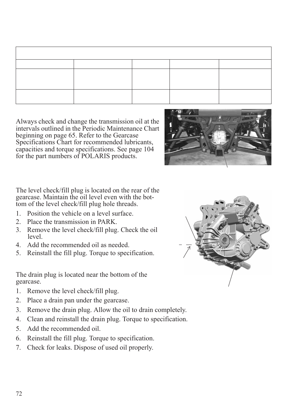 Maintenance, Gearcases | Polaris 2015 Ranger Diesel / Crew Diesel User Manual | Page 74 / 121