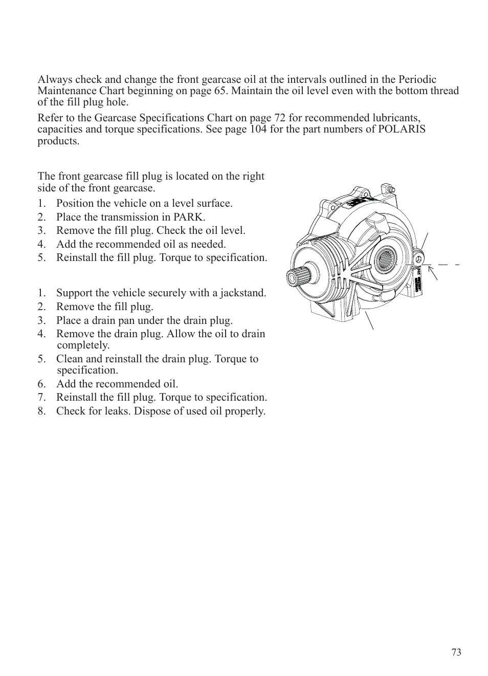 Maintenance, Gearcases | Polaris 2015 Ranger Diesel / Crew Diesel User Manual | Page 75 / 121