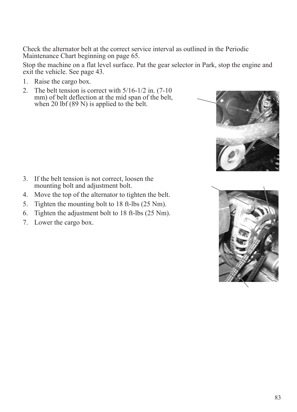 Maintenance, Alternator belt | Polaris 2015 Ranger Diesel / Crew Diesel User Manual | Page 85 / 121